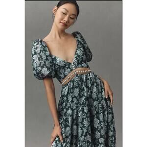 V. Chapman Emma V-Neck A-Line Brocade Cutout Maxi Dress Size 2 NWT